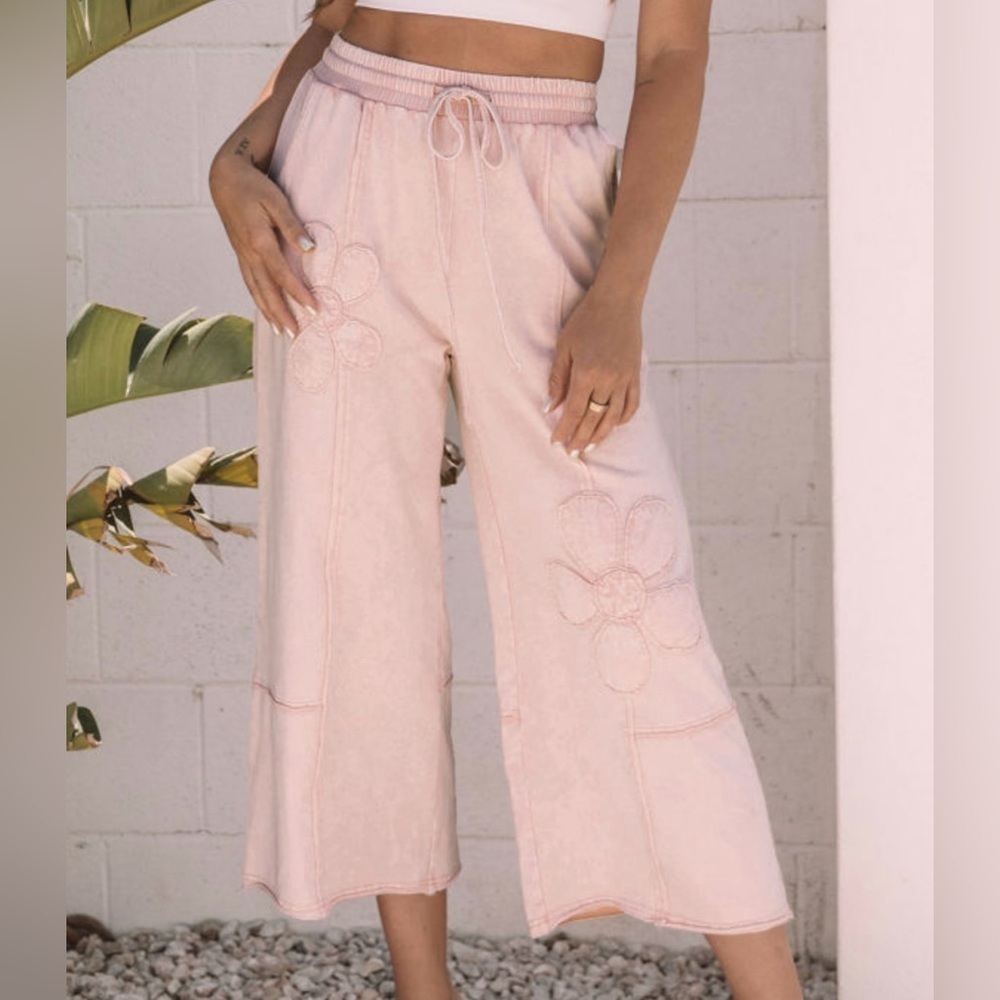 Pink Floral Embroidered Women's Pants